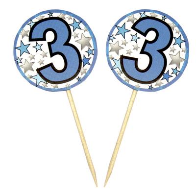 Mavi Renk 3 Yaş Temalı Yıldız Desenli Parti Kürdan Süs 20 Adet
