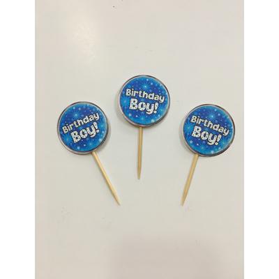 Mavi Renk Birthday Boy Yazılı Parti Kürdan Süsü 20 Adet