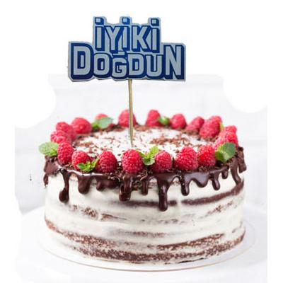 Mavi Renk İyiki Doğdun Yazılı Kürdan Süsü 2 Adet 8x8 cm