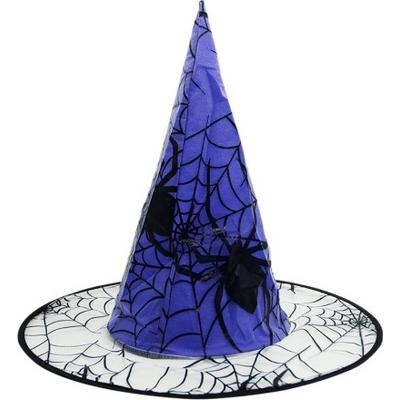 Mavi Renk Örümcek Desen Temalı Halloween Cadı Şapkası Büyücü Şapkası