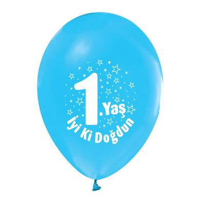 Mavi Renk Üzeri Beyaz Baskılı 1 Yaş İyiki Doğdun Balon 100 Adet