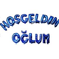 Mavi Renk Üzeri Beyaz Yıldızlı Hoşgeldin Oğlum Folyo Balon 35 cm
