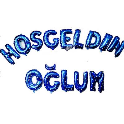 Mavi Renk Üzeri Beyaz Yıldızlı Hoşgeldin Oğlum Folyo Balon 35 cm
