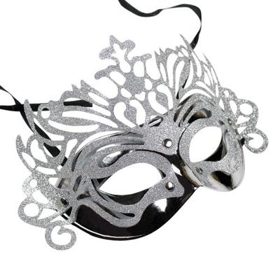 Metalik Gümüş Renk Masquerade Kelebek Simli Parti Maskesi 23x14 cm