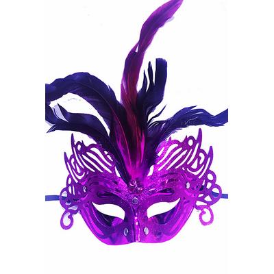 Metalize Fuşya Renk Tüylü Lüks Venedik Parti Balo Maskesi 