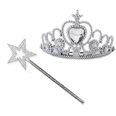 Metalize Gümüş Kalp Prenses Tacı ve Metalize Prenses Yıldız Asa
