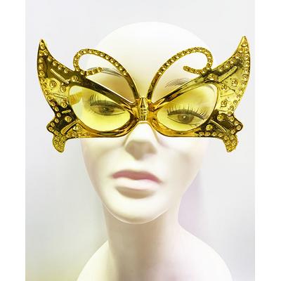 Metalize Kelebek Şekilli Parlak Parti Gözlüğü Altın Renk 15x9 cm