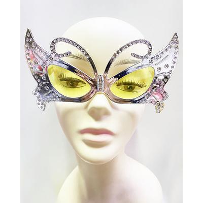 Metalize Kelebek Şekilli Parlak Parti Gözlüğü Gümüş Renk 15x9 cm