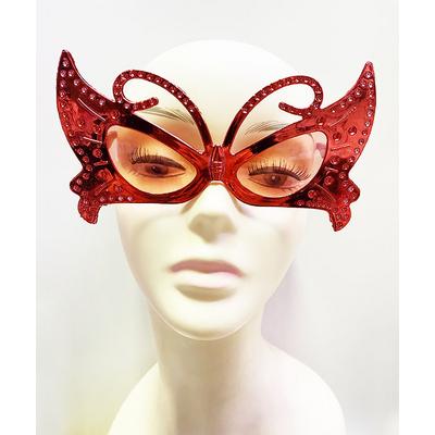 Metalize Kelebek Şekilli Parlak Parti Gözlüğü Kırmızı Renk 15x9 cm