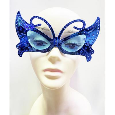 Metalize Kelebek Şekilli Parlak Parti Gözlüğü Mavi Renk 15x9 cm