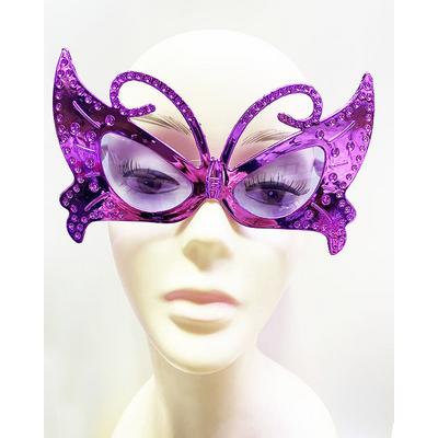 Metalize Kelebek Şekilli Parlak Parti Gözlüğü Mor Renk 15x9 cm