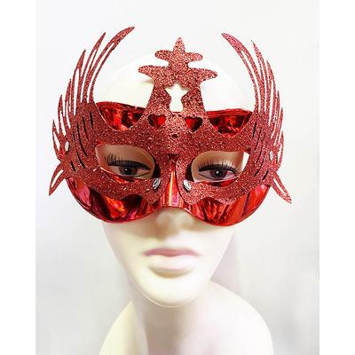 Metalize Kırmızı Renk Simli Geyik Balo Parti Maskesi 15x23 cm