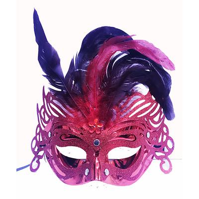 Metalize Kırmızı Renk Tüylü Lüks Venedik Parti Balo Maskesi 