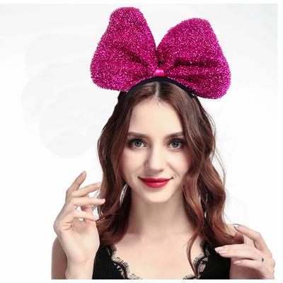 Metalize Parlak Pullu Fiyonk Kurdele Parti Tacı Fuşya Renk 25x17 cm