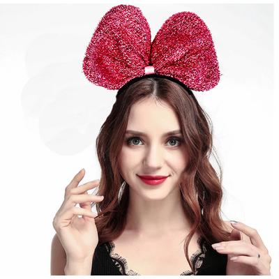 Metalize Parlak Pullu Fiyonk Kurdele Parti Tacı Pembe Renk 25x17 cm