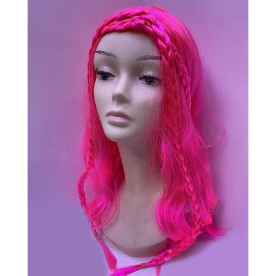 Neon Pembe Renk Örgülü Helen Karakter Peruğu Takma Saç
