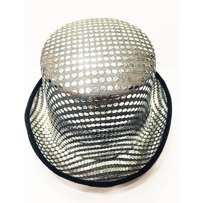 Parlak Pul İşlemeli Siyah Gümüş Renk Yetişkin Fötr Parti Şapkası