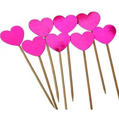 Pembe Fuşya Renk Kalp Şekilli Parti Kürdan Süs 15 Adet