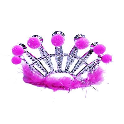 Pembe Ponponlu Gümüş Renk Taraklı Plastik Parti Tacı