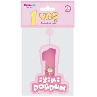 Pembe Renk Asmalı İyiki Doğdun Yazılı 1 Yaş Kız 3lü Süs Set 
