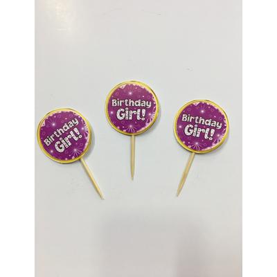 Pembe Renk Birthday Girl Parti Kürdan Süsü 20 Adet