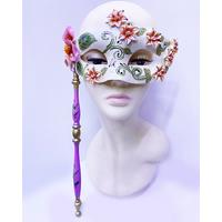 Pembe Renk Çiçek İşlemeli Tutmalı Venedik Göz Maskesi 33x17 cm