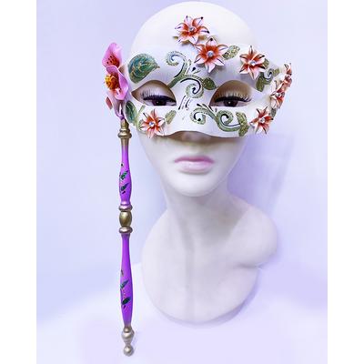 Pembe Renk Çiçek İşlemeli Tutmalı Venedik Göz Maskesi 33x17 cm