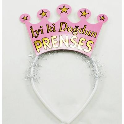 Pembe Renk İyiki Doğdun Prenses Yazılı Sim Süslü Parti Tacı