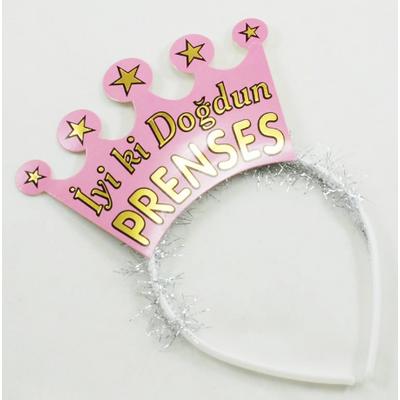 Pembe Renk İyiki Doğdun Prenses Yazılı Sim Süslü Parti Tacı