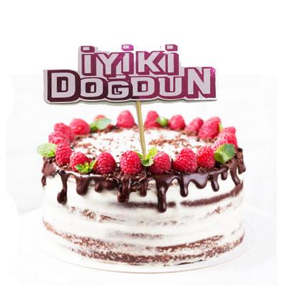 Pembe Renk İyiki Doğdun Yazılı Kürdan Süsü 2 Adet 8X8 cm