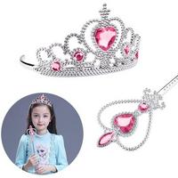 Pembe Renk Kalpli Elsa Prenses Tacı ve Prenses Asası Çocuk Boy
