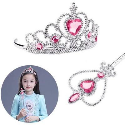 Pembe Renk Kalpli Elsa Prenses Tacı ve Prenses Asası Çocuk Boy