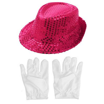 Pembe Renk Payetli Çocuk Şapkası ve Beyaz Renk Çocuk Eldiveni