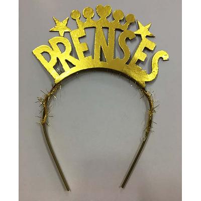 Prenses Yazılı Metalize Parti Tacı Altın Renk