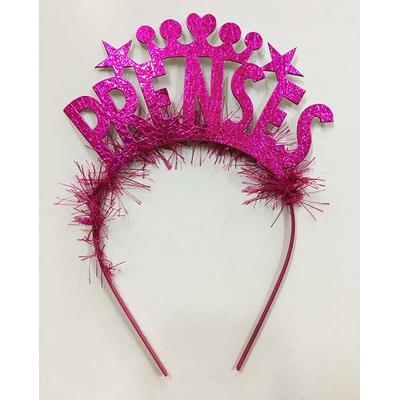 Prenses Yazılı Metalize Parti Tacı Fuşya Renk