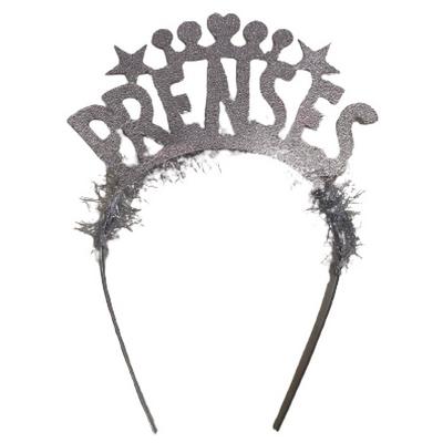 Prenses Yazılı Yıldız Kalp Şekilli Gümüş Renk Parti Tacı