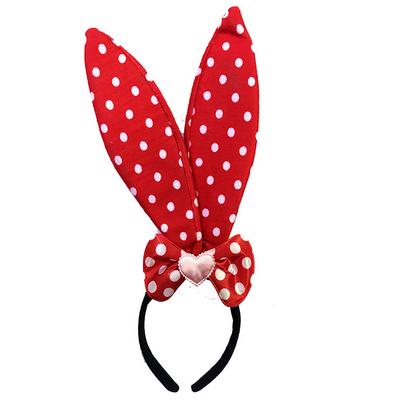 Kırmızı Üzeri Beyaz Puantiyeli Oynar Kulaklı Tavşan Tacı