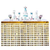 Püsküllü Işıltılı Metalize Altın Yıldızlı Masa Eteği 75x360 cm