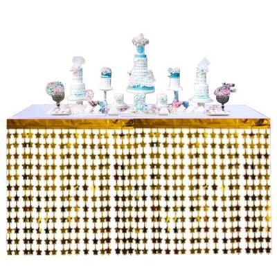Püsküllü Işıltılı Metalize Altın Yıldızlı Masa Eteği 75x360 cm