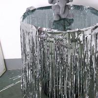 Püsküllü Işıltılı Metalize Gümüş Renk Masa Eteği 75 cm x 4 m
