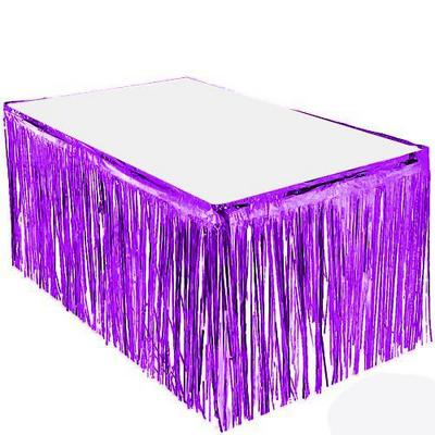 Püsküllü Işıltılı Metalize Mor Renk Masa Eteği 70x300 cm