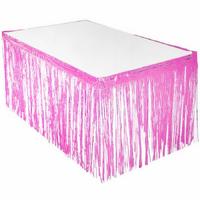 Püsküllü Işıltılı Metalize Pembe Renk Masa Eteği 75 cm x 4 m