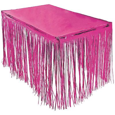 Püsküllü Işıltılı Metalize Pembe Renk Masa Eteği 75 cm x 4 m