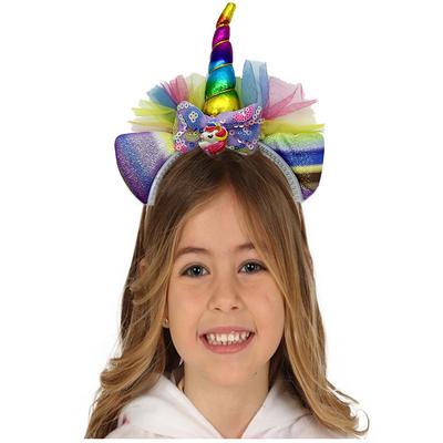 Rengarenk Boynuzlu Payetli Fiyonklu Unicorn Tacı 17x27 cm