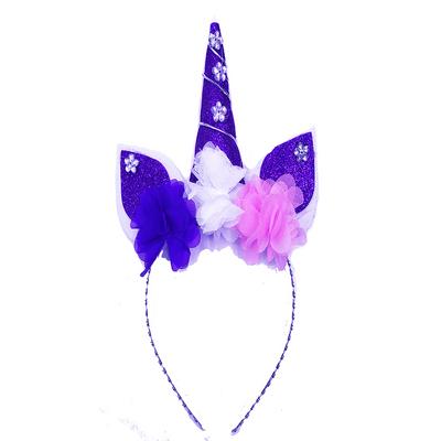 Rengarenk Çiçekli Mor Boynuzlu Tek Boynuz Unicorn Tacı