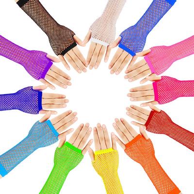 Rengarenk Dirsek Altı Boy Fileli Toptan Parti Eldiveni 12 Çift