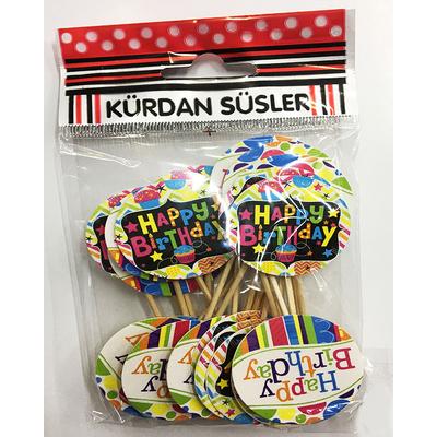 Rengarenk Happy Birthday Parti Kürdan Süsü 20 Adet