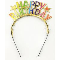 Rengarenk Happy Birthday Yazılı Altın Renk Unicorn Doğum Günü Tacı