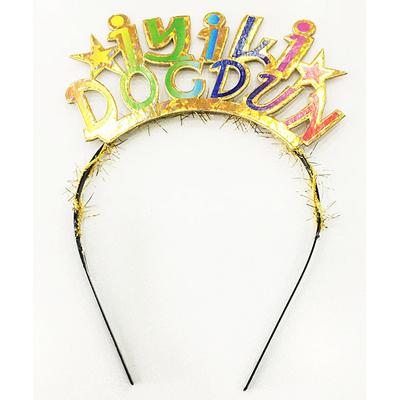 Rengarenk İyiki Doğdun Yazılı Altın Renk Unicorn Doğum Günü Tacı