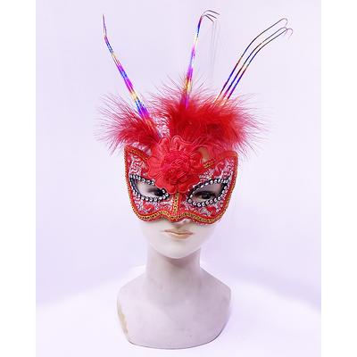 Renkli Tel İşlemeli Güllü Kırılmaz Eva Kırmızı Parti Maskesi 20X25 cm